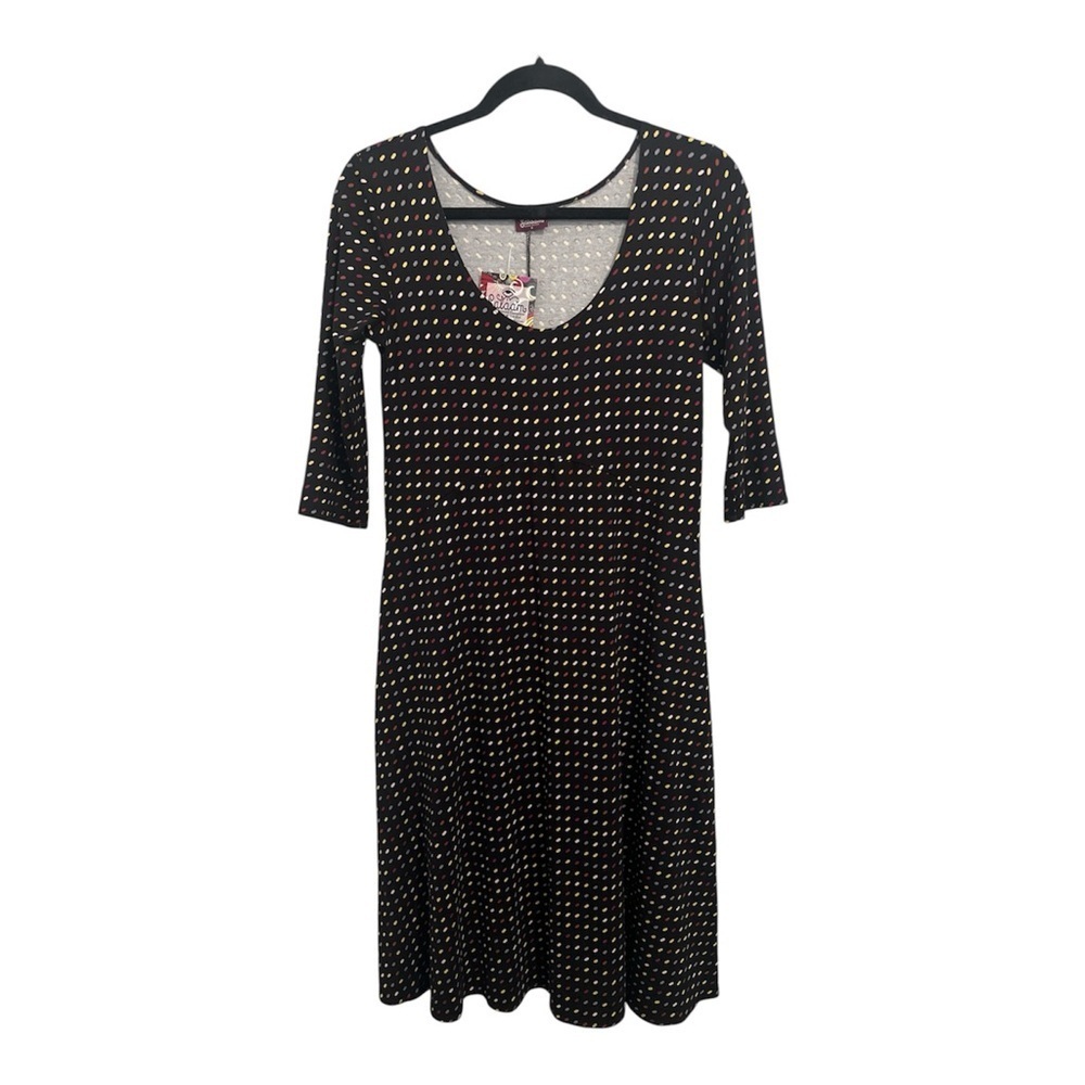 Salaam Dress Women’s Small Black Multi Polka Dot Scoop Neck 3/4 Sleeves